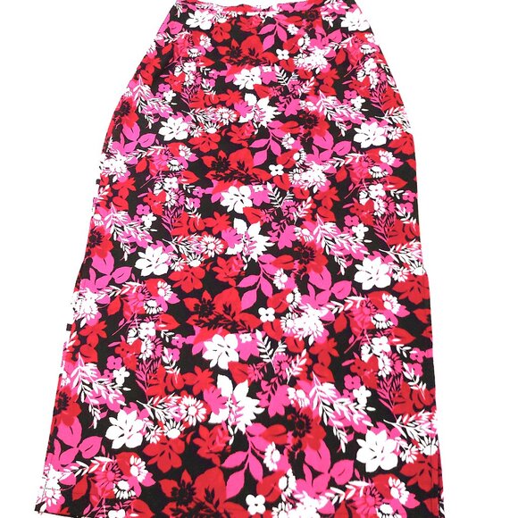 Vintage Long Pencil Skirt MEDIUM Red-Pink Floral Print summer skirts - Picture 1 of 5